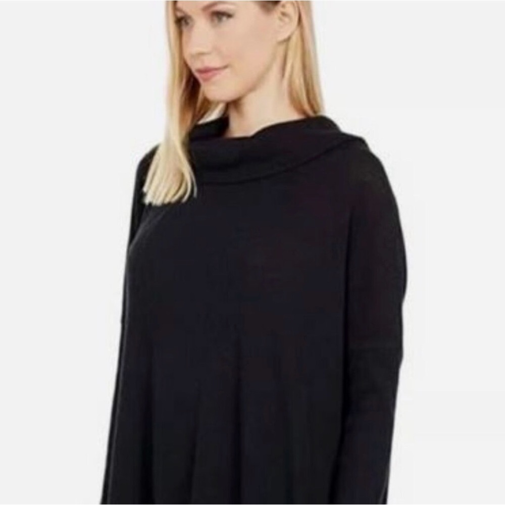 Free People Black Cowl Neck Waffle Knit Long Sleeve Top NWT M